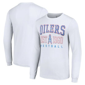 スターター メンズ Tシャツ トップス Houston Oilers Starter Throwback Logo Long Sleeve TShirt White