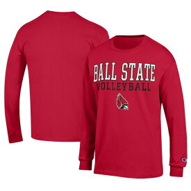 チャンピオン メンズ Tシャツ トップス Ball State Cardinals Champion Stacked Logo Volleyball Jersey Long Sleeve TShirt Cardinal