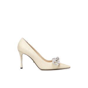 }bn Ah }bn fB[X q[ V[Y Raffia Pumps With Double Bow Crystals Beige