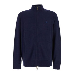 t[ Y jbg&Z[^[ AE^[ Blue Cardigan With High Neck And Pony Embroidery On The Front In Wool Man -