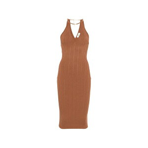 �G���U�x�X�t�����L ���f�B�[�X �����s�[�X �g�b�v�X V-neck ribbed dress Brown