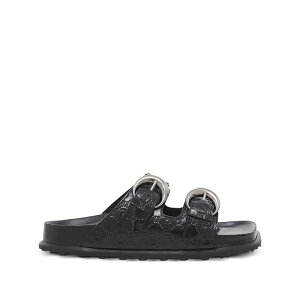 �}���[�� �Z�� �����Y �T���_�� �V���[�Y Monogram-embossed leather slides Black