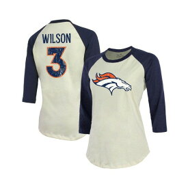 マジェスティック レディース Tシャツ トップス Women's Threads Russell Wilson Cream, Navy Denver Broncos Name & Number Raglan 3/4 Sleeve T-shirt Cream, Navy
