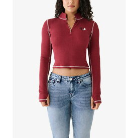 トゥルーレリジョン レディース カットソー トップス Women's Long Sleeve Contrast Zip Front Top Tibetan Red