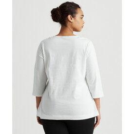 ラルフローレン レディース カットソー トップス Women's Plus Size Split-Neck Three-Quarter Sleeve Cotton Tunic White