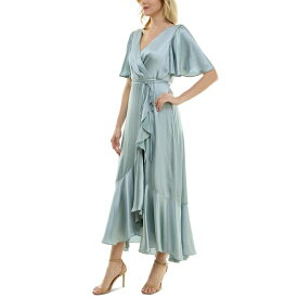 テイラー レディース ワンピース トップス Women's Satin Tie-Waist Flounce-Sleeve Dress Seafoam