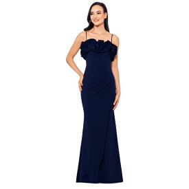 エスケープ レディース ワンピース トップス Women's Ruffled Sleeveless Scuba Crepe Gown Navy