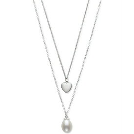 ベル ドゥ メール レディース ネックレス・チョーカー・ペンダントトップ アクセサリー Cultured Freshwater Pearl (8mm) & Polished Heart Layered Necklace in Sterling Silver, 16" + 1" extender Sterling Silver