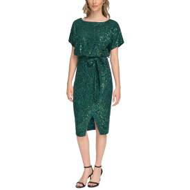 ケンジー レディース ワンピース トップス Women's Sequin Floral-Lace Blouson Wrap Dress Emerald