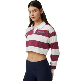 コットンオン レディース カットソー トップス Women's Long Sleeve Crop Graphic Rugby T-shirt Minnesota Stripe, Dark Plum, Light Gray Marle