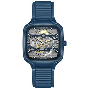 ���h �����Y �r���v �A�N�Z�T���[ Unisex Swiss Automatic True Square Open Heart Navy Blue Rubber Strap Watch 38mm No Color