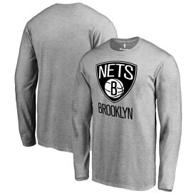 ファナティクス メンズ Tシャツ トップス Brooklyn Nets Fanatics Branded Primary Logo Long Sleeve TShirt Heather Gray