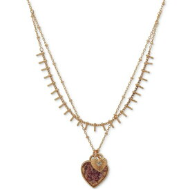 ロンナアンドリリー メンズ ネックレス・チョーカー アクセサリー Gold Tone Pink Heart Two-Row Pendant Necklace, 16" + 3" extender Pink