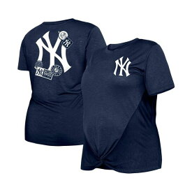 ニューエラ レディース Tシャツ トップス Women's Navy New York Yankees Plus Size Two-Hit Front Knot T-shirt Navy