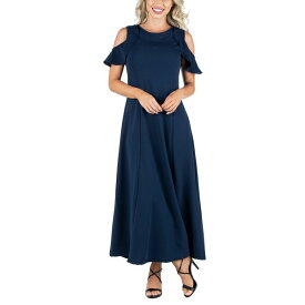 24セブンコンフォート レディース ワンピース トップス Women's Ruffle Cold Shoulder A-Line Maxi Dress Navy