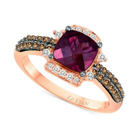 ルヴァン レディース リング アクセサリー Raspberry Rhodolite (1-5/8 ct. t.w.) & Diamond (3/8 ct. t.w.) Cushion Halo Ring in 14k Rose Gold Rhodolite