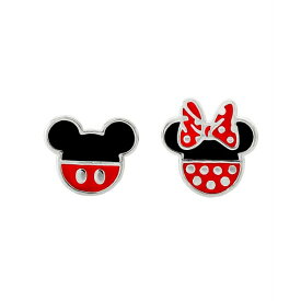 ディズニー レディース ピアス＆イヤリング アクセサリー Mickey Mouse and Minnie Mouse Silver Plated Mismatched Stud Earrings Black, red, silver tone