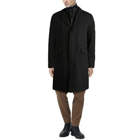 コールハーン メンズ ジャケット＆ブルゾン アウター Men's Layered Look Classic-Fit Twill Topcoat with Faux-Leather Trim Black