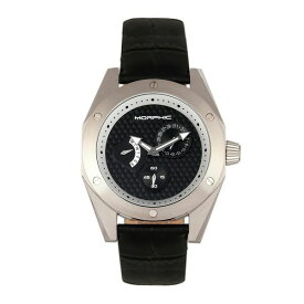 モルフィック メンズ 腕時計 アクセサリー M46 Series, Silver Case, Black Leather Band Men's Watch w/Date, 44mm Black