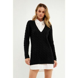 イングリッシュファクトリー レディース ワンピース トップス Women's Mixed Media Cable Knit Sweater Dress Black