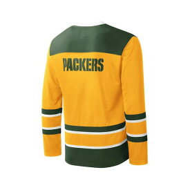 スターター レディース Tシャツ トップス Men's Gold Green Bay Packers Cross-Check V-Neck Long Sleeve T-shirt Gold