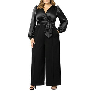 Li fB[X s[X gbvX Plus Size Refined Satin Wide Leg Jumpsuit Black