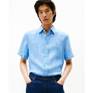 g~[ qtBK[ Y Vc gbvX Men's Regular-Fit Linen Short-Sleeve Shirt Vessel Blue