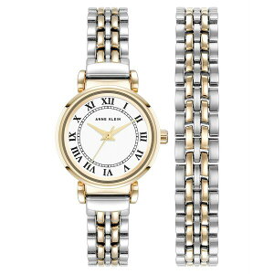 ANC fB[X rv ANZT[ Women's Quartz Roman Numeral Two-Tone Alloy Metal Bracelet Watch Set, 24mm Silver-Tone/Gold-Tone