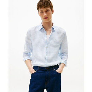 g~[ qtBK[ Y Vc gbvX Men's Pigment-Dyed Stripe Linen Button Up Shirt Vessel Blue / Stripe