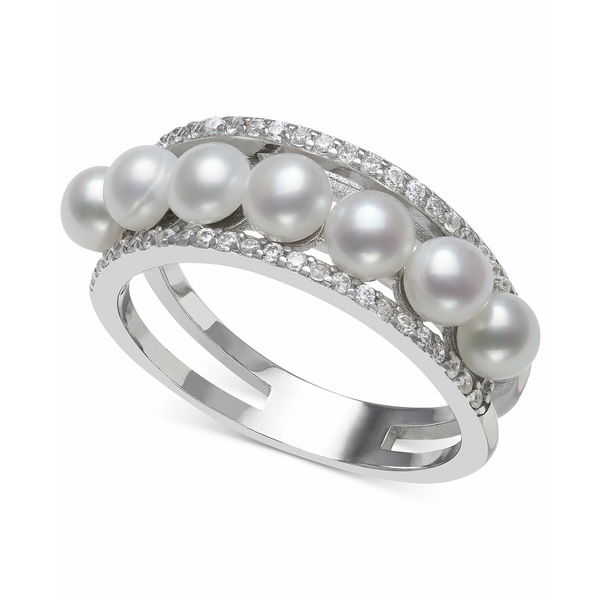 ベル ドゥ メール レディース リング アクセサリー Cultured Freshwater Button Pearl (4mm)  Cubic Zirconia Ring in Sterling Silver, Created for Macy's Sterling Silver