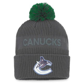 ファナティクス メンズ 帽子 アクセサリー Vancouver Canucks Fanatics Authentic Pro Home Ice Cuffed Knit Hat with Pom Charcoal