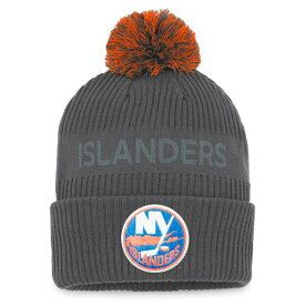 ファナティクス メンズ 帽子 アクセサリー New York Islanders Fanatics Authentic Pro Home Ice Cuffed Knit Hat with Pom Charcoal