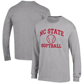 チャンピオン メンズ Tシャツ トップス NC State Wolfpack Champion Softball Icon Long Sleeve TShirt Gray