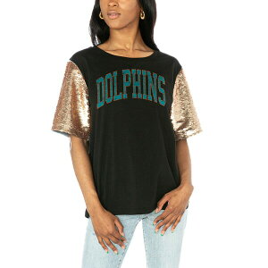 Q[fC fB[X TVc gbvX Miami Dolphins Gameday Couture Women's Glamazon Flip Sequin Sleeve TShirt Black