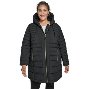 g~[ qtBK[ fB[X WPbgu] AE^[ Plus Size Hooded Packable Puffer Coat Black
