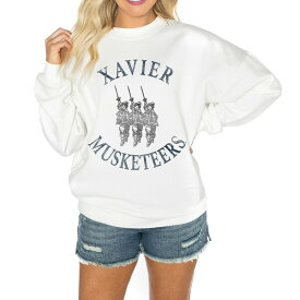 ゲームデイ レディース パーカー・スウェットシャツ アウター Xavier Musketeers Gameday Couture Women's Good Vibes Premium Fleece Drop Shoulder Pullover Sweatshirt White