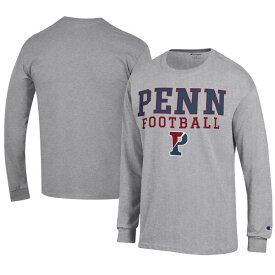チャンピオン メンズ Tシャツ トップス Pennsylvania Quakers Champion Football Jersey Long Sleeve TShirt Gray