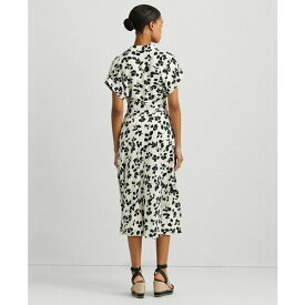 ラルフローレン レディース ワンピース トップス Women's Leaf-Print Belted Crepe Dress Cream/black