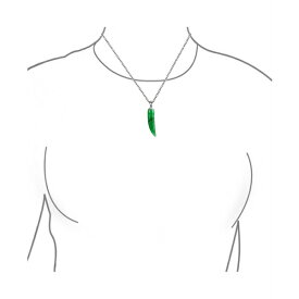 ブリング レディース ネックレス・チョーカー・ペンダントトップ アクセサリー Tooth Amulet Genuine Green Jade Gemstone Italian Horn Pendant Necklace For Women s Men .925 Sterling Silver Green