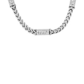 スティールタイム レディース ネックレス・チョーカー・ペンダントトップ アクセサリー Men's Stainless Steel Wheat Chain and Simulated Diamonds Link Necklace Silver-tone