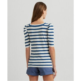 ラルフローレン レディース カットソー トップス Women's Striped Puff-Sleeve Tee White/ Indigo Dusk