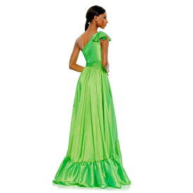 マックダガル レディース ワンピース トップス Women's Bow One Shoulder Ruffle Asymmetrical Hem Gown Spring green