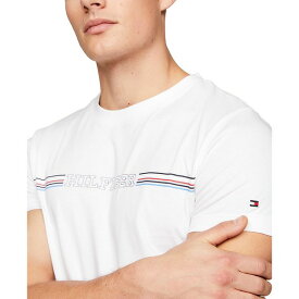 トミー ヒルフィガー メンズ Tシャツ トップス Men's Slim-Fit Stripe Logo T-Shirt White