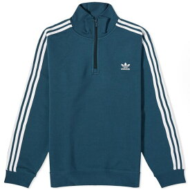 アディダス メンズ パーカー・スウェットシャツ アウター Adidas 3 Stripe Half Zip Crew Sweater Blue