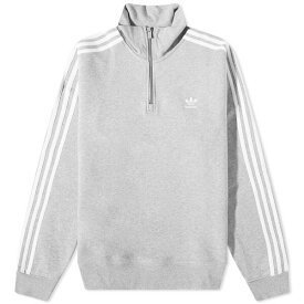 アディダス メンズ パーカー・スウェットシャツ アウター Adidas 3 Stripe Half-Zip Sweat Grey