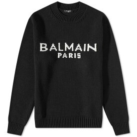 バルマン メンズ ニット&セーター アウター Balmain Merino Logo Crew Knit Black