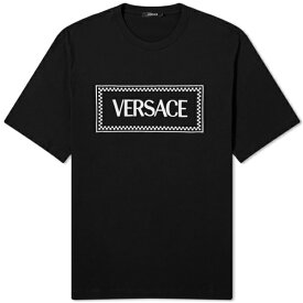 ヴェルサーチ メンズ Tシャツ トップス Versace Tiles Embroidered Tee Black