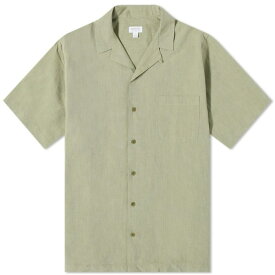 サンスペル メンズ シャツ トップス Sunspel Cotton Linen Short Sleeve Shirt Green