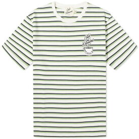 メゾンキツネ メンズ Tシャツ トップス Cafe Kitsune Coffee Cup Printed Striped Regular T-Shirt White