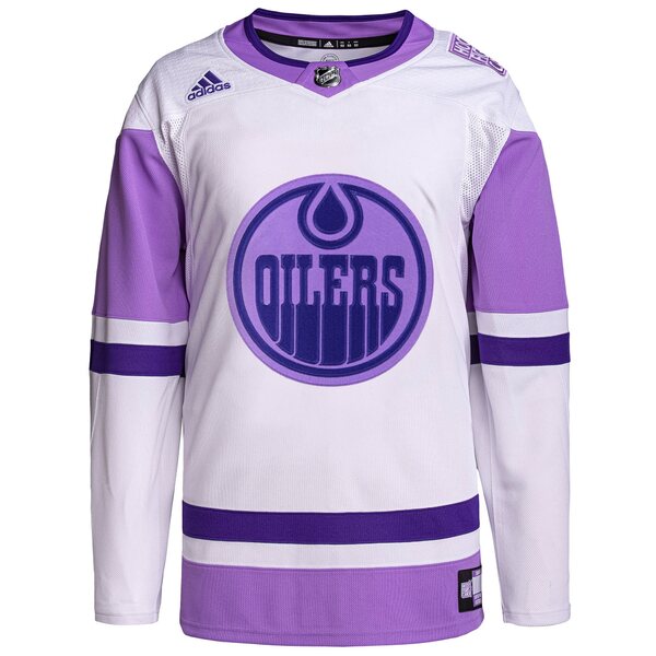 保証保証アディダス メンズ ユニフォーム トップス Edmonton Oilers Adidas Hockey Fights Cancer Primegreen  Authentic Custom Jersey White Purple キーホルダー・キーケース